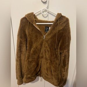 urban outfitters brown fluffy jacket